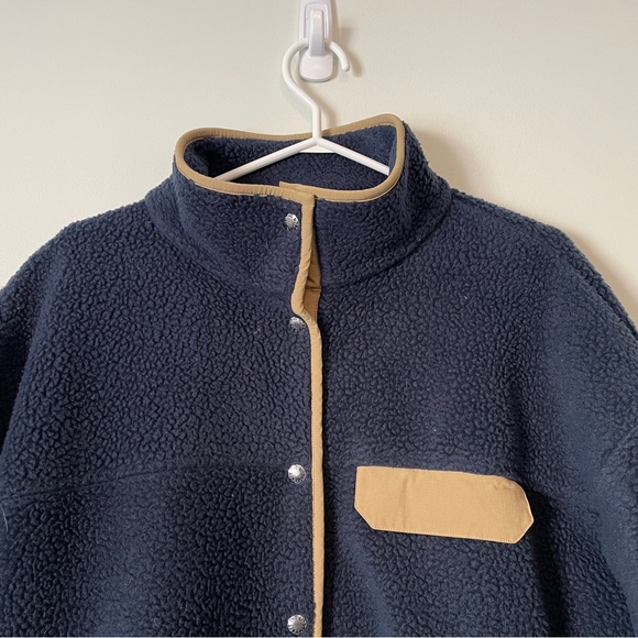 THE NORTH FACE Cragmont Sherpa Fleece Jacket XL Blue Tan Trim Snap Teddy Coat - Picture 3 of 13